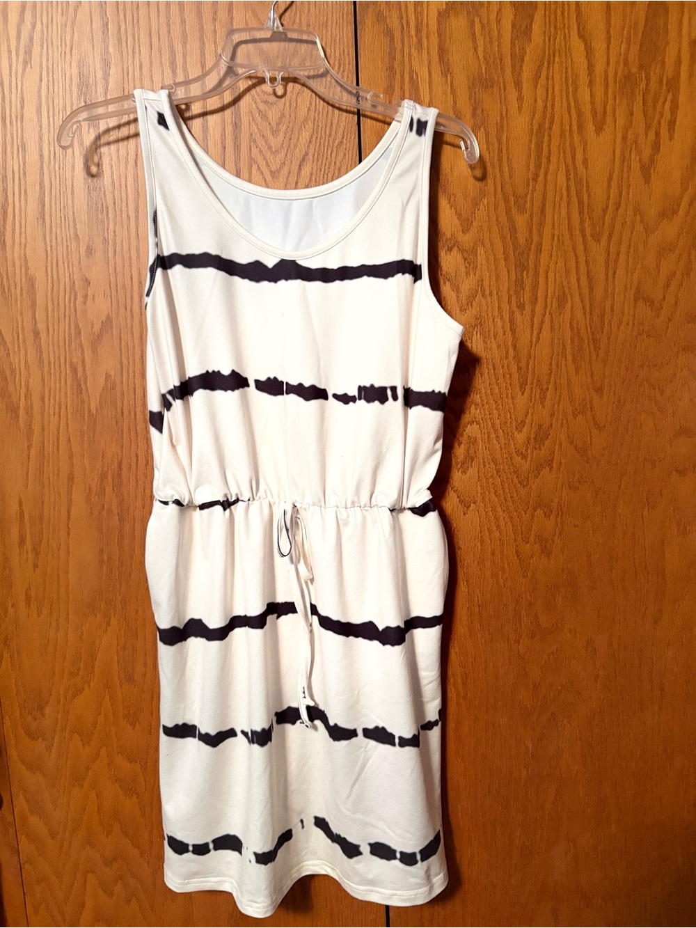 SHEIN Cream Midi Dress with Black Tie-Dye Stripes